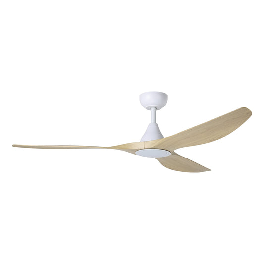 EGLO Surfline 60 White with Coastal Oak Blades Integrated LED Ceiling Fan With Light and Remote Included 3 -Blade