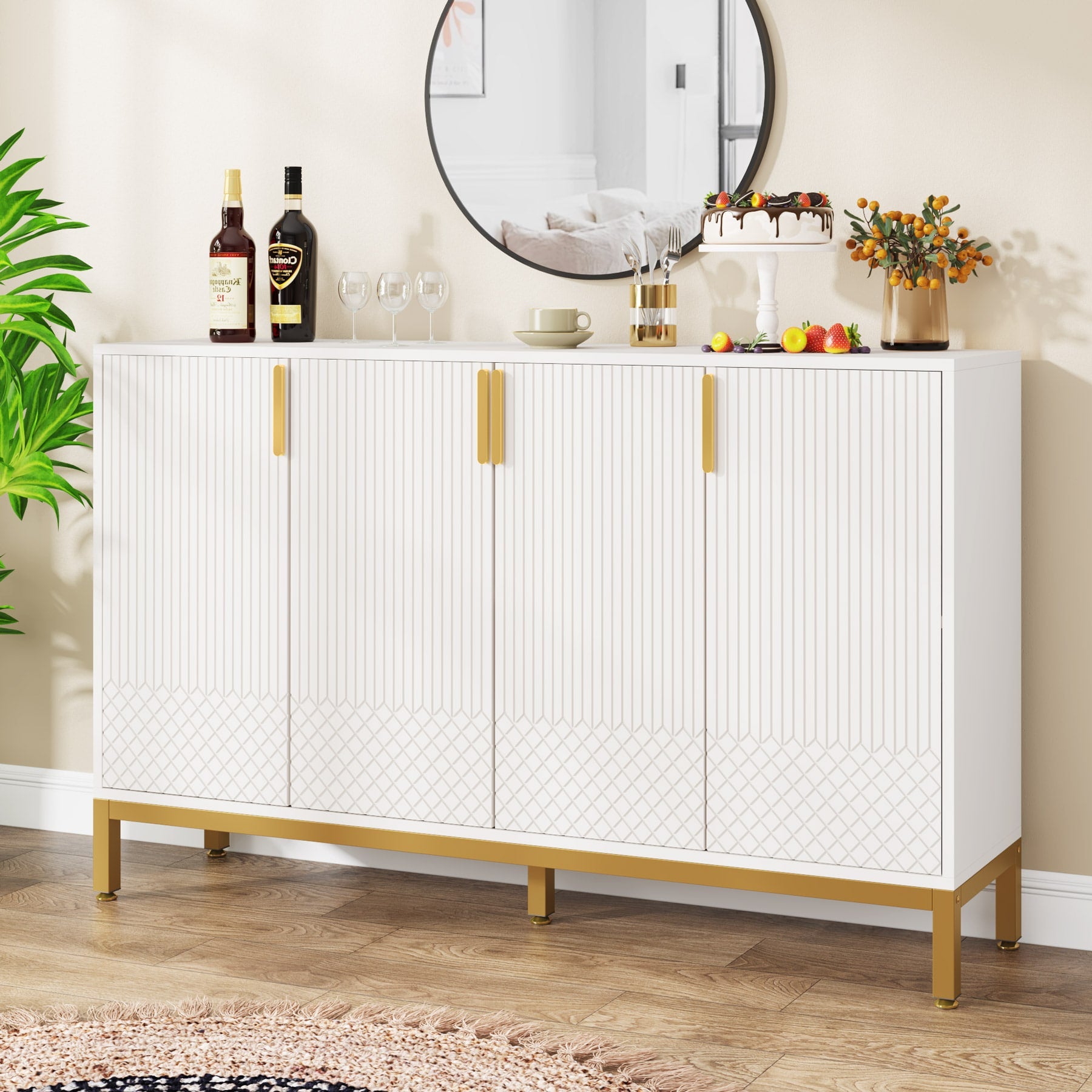 Fnova Contemporary/Modern White Sideboard with Wine Storage
