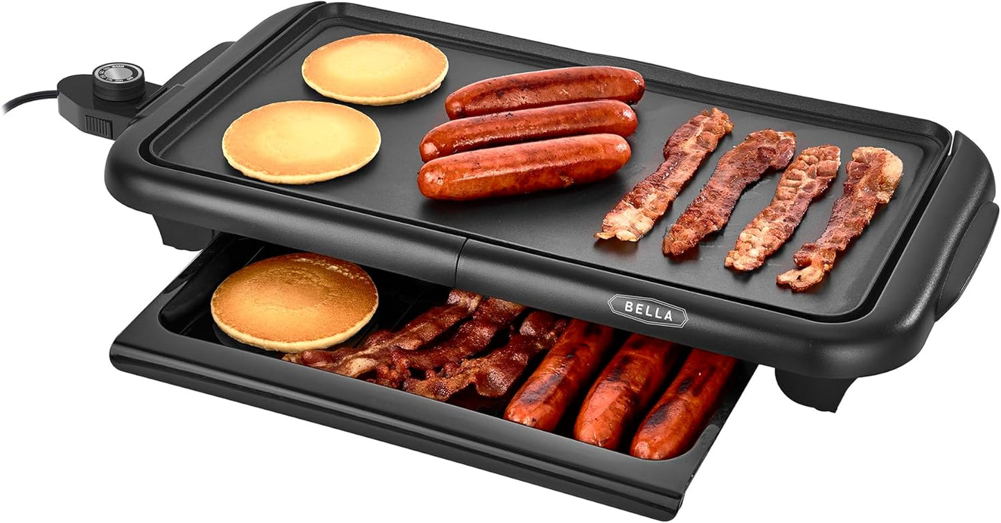 bella Electric Griddle with Warming Tray - Smokeless Indoor Grill, Nonstick Surface, Adjustable Temperature & Cool-touch Handles, 10" x 18", Copper\/Black