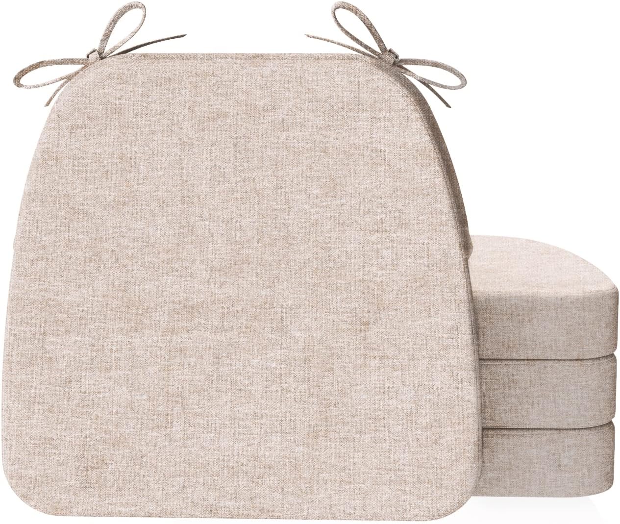 AAAAAcessories D-Shaped Chair Cushions, 2" Thick Dining Chair Pads with Ties and Removable, Machine-Washable Cover, 17" x 16", Set of 4, Oatmeal Beige