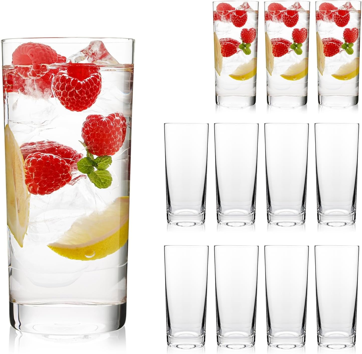 Highball Glasses Set of 12, 16oz Tall Drinking Glasses, Water Glass for Kitchen, Tom Collins Glasses, Mojito Glass Cups, Cocktail Glasses for Bar Glassware