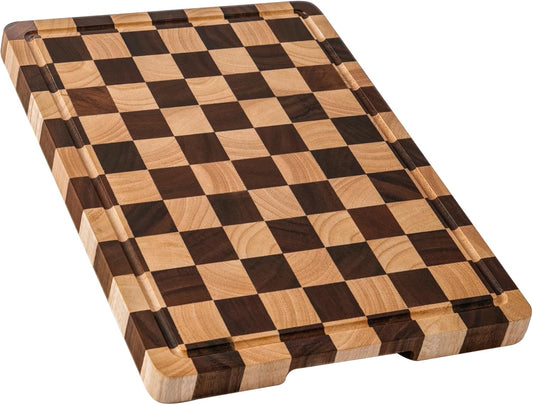 THETCHRY Cutting Boards for Kitchen, Checkered Cutting Board Upgraded, Acacia Wood Chopping Board with Juice Grooves & Handles, Large Butcher Block Serving Tray with Gift Box, 16.5" x 11.6" x 0.8"