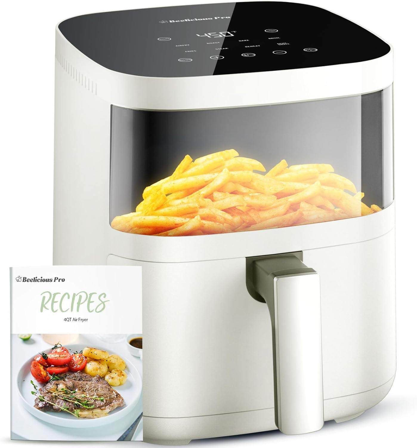 Air Fryer,Beelicious 8-In-One Smart Compact 4QT Air Fryers,with Viewing Window,Shake Reminder,450°F Digital Airfryer with Flavor-Lock Tech,Dishwasher-Safe & Nonstick,Fit for 1-3 People,White