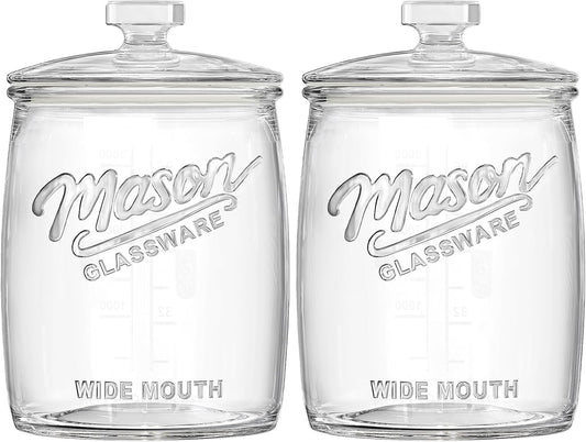 2 Pack Cookie Jar, 1 Gallon Glass Jar with Airtight Lids - Large Wide Mouth Mason Jar for Kitchen Pantry& Laundry Room, Glass Apothecary Canisters Sets for Candy, Flour, Rice, Coffee, Display