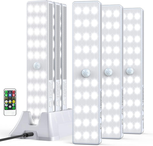 LED Closet Light with Charging Station, 6 Pcs 30LEDs 8'' Dimmer Rechargeable Motion Sensor Under Cabinet Lighting with Remote Control, Wireless Stick-Anywhere Night Light for Wardrobe,Kitchen