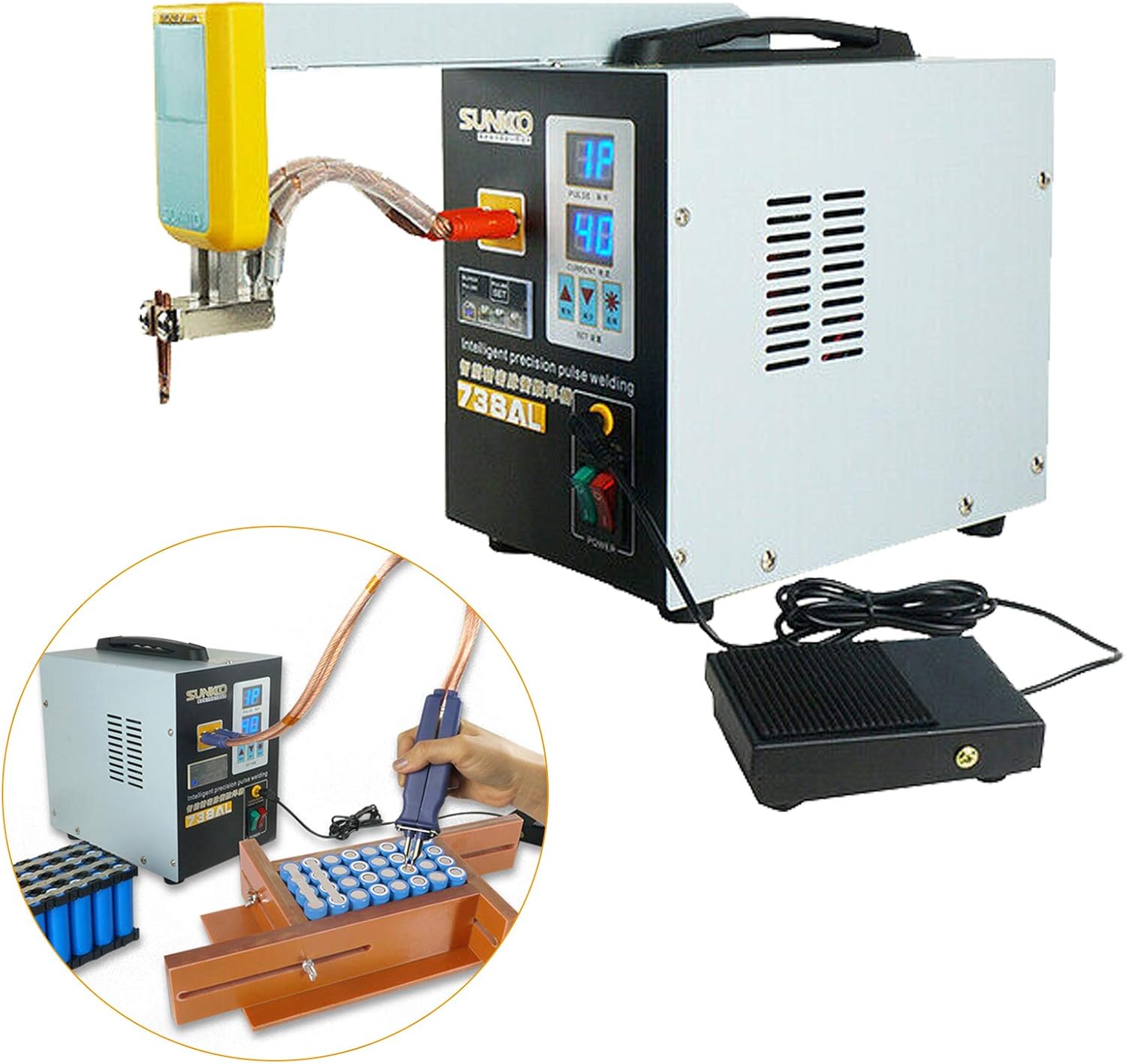 738AL Spot Welder, 3.6KW 73LA Telescopic Battery Soldering Machine with 22.8 inch Mobile Spot Welding Pen,Pulse Welding Machine for 18650 Lithium-ion Battery Pack Welding