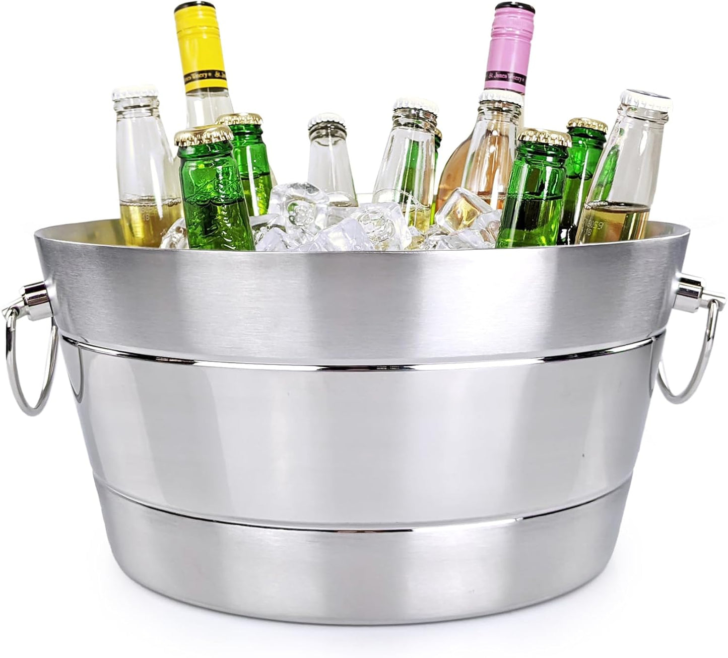 BREKX Stainless Steel Ice Bucket for Parties, Double Wall Insulated Anchored Brushed Drink Tub & Wine Bucket with Double Hinged Handles, Drink Chiller for Parties, 12QT (3 Gallon), 100% Leak Proof