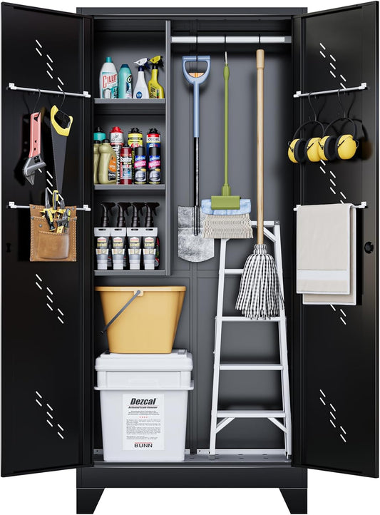 ZONLESON 75" Taller Metal Garage Storage Cabinet,Tool Chest, Large Office Storage Cabinet with Lock Doors, Stainless Steel Bottom Plate with Holes,Utility Room Organization(H75* D16.53*L33.85)(Black)