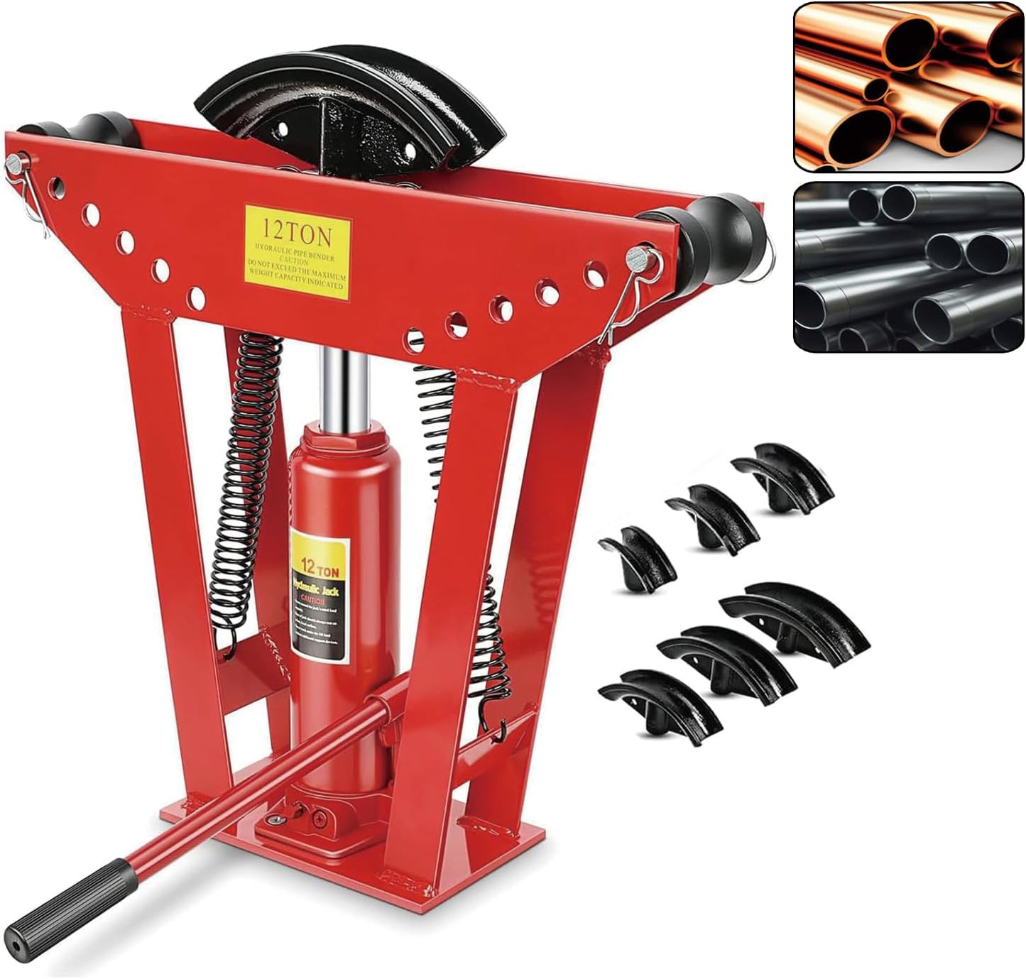 12 Ton Hydraulic Pipe Bender, Manual Copper Pipe Bender with 6 Dies, 90°-180° Adjustable Hydraulic Tubing Bender for Rollers Steel Iron Metal Ratcheting