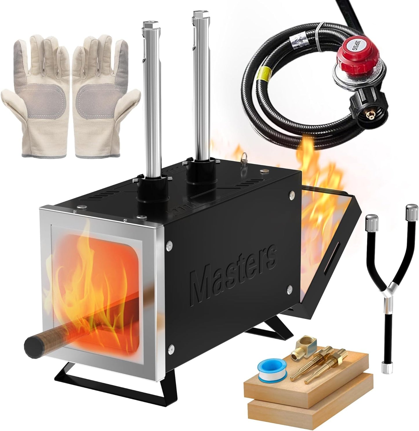 MMasters 2 Burner Propane Forge Kit \u2013 Square Mini Gas Forge with Base for Knife Making, Blacksmithing & Farrier Tools