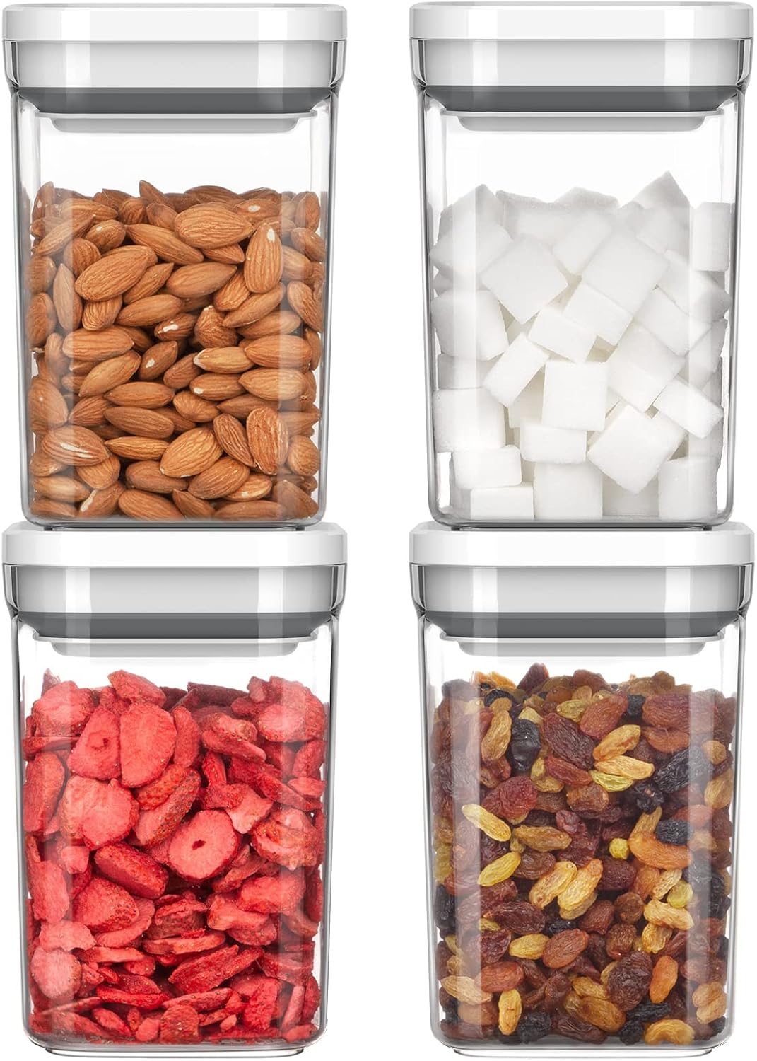 MR.SIGA 4 Pack Airtight Food Storage Container Set, BPA Free Kitchen Pantry Organization Canisters with One-handed Leak Proof Lids, 1L \/ 33.8oz, Medium, White