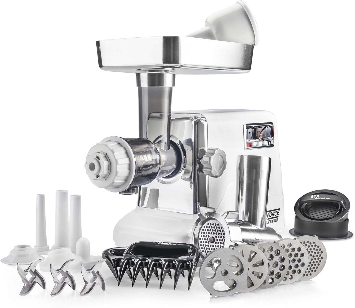 STX International Turboforce 3000 Series 6-in-1 Electric Meat Grinder | 3000W Max | 3-Speed | Juicer | 5 Grinding Die | 3 Stainless Steel Blades | Sausage Stuffer | Kubbe Maker & More Included