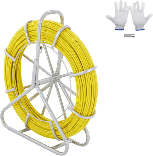 VEVOR Fiberglass Fish Tape 656 FT x 1\/4 inch, Fish Tape Duct Rodder Puller with Durable Steel Stand, Non-Conductive Fishtape Wire Cable Running Rod for Walls, Floor and Electrical Conduit