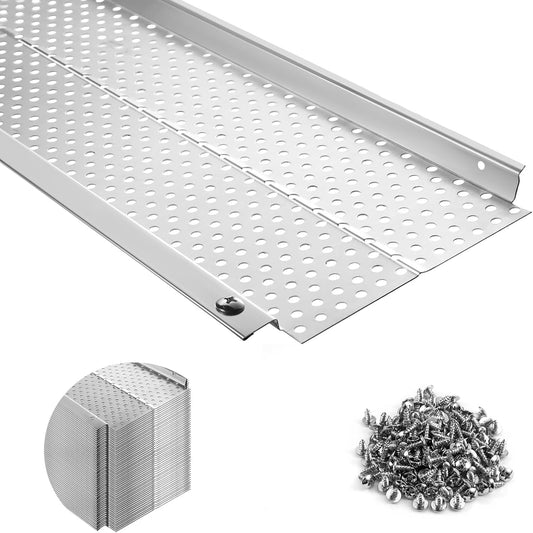 FIRMDKWEED 5 inch Gutter Guard, 52 Pack-208ft, Aluminum Mesh Leaf Guards, DIY Leaf Filter Gutter Protection Cover, Raptor Gutter Guard Cleaning Tools for Downspout, Roof, with Screws