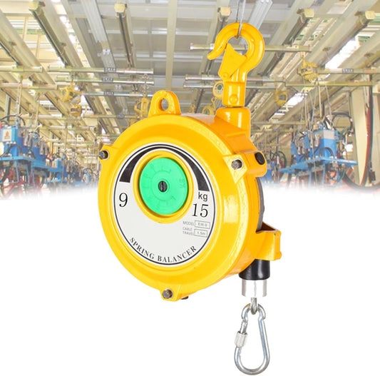 1pcs Adjustable Spring Balancer with 1.5m Cable and Hook - Retractable Tool Holder for Workshop and Industrial Use in Yellow(9-15kg)