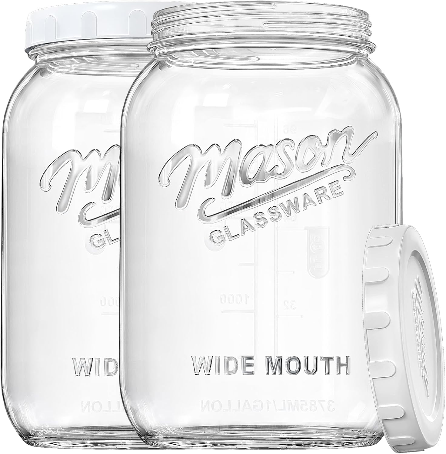 2 Pack Wide Mouth Mason Jars with Airtight Lid and Silicone Ring - 1 Gallon Large Glass Containers for Food Storage like Flour Sugar, Sun Tea, Kombucha, Refrigerator Safe Fermentation Jar