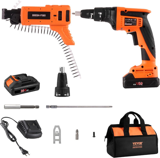 VEVOR Drywall Screw Gun Auto-Feed, 20V Max Collated Drywall Screwgun, 4200RPM Brushless Cordless Drywall Gun Kit with 2 Battery Packs, Belt Clip, Charger, Tool Bag, Screw Length and Depth Adjustable