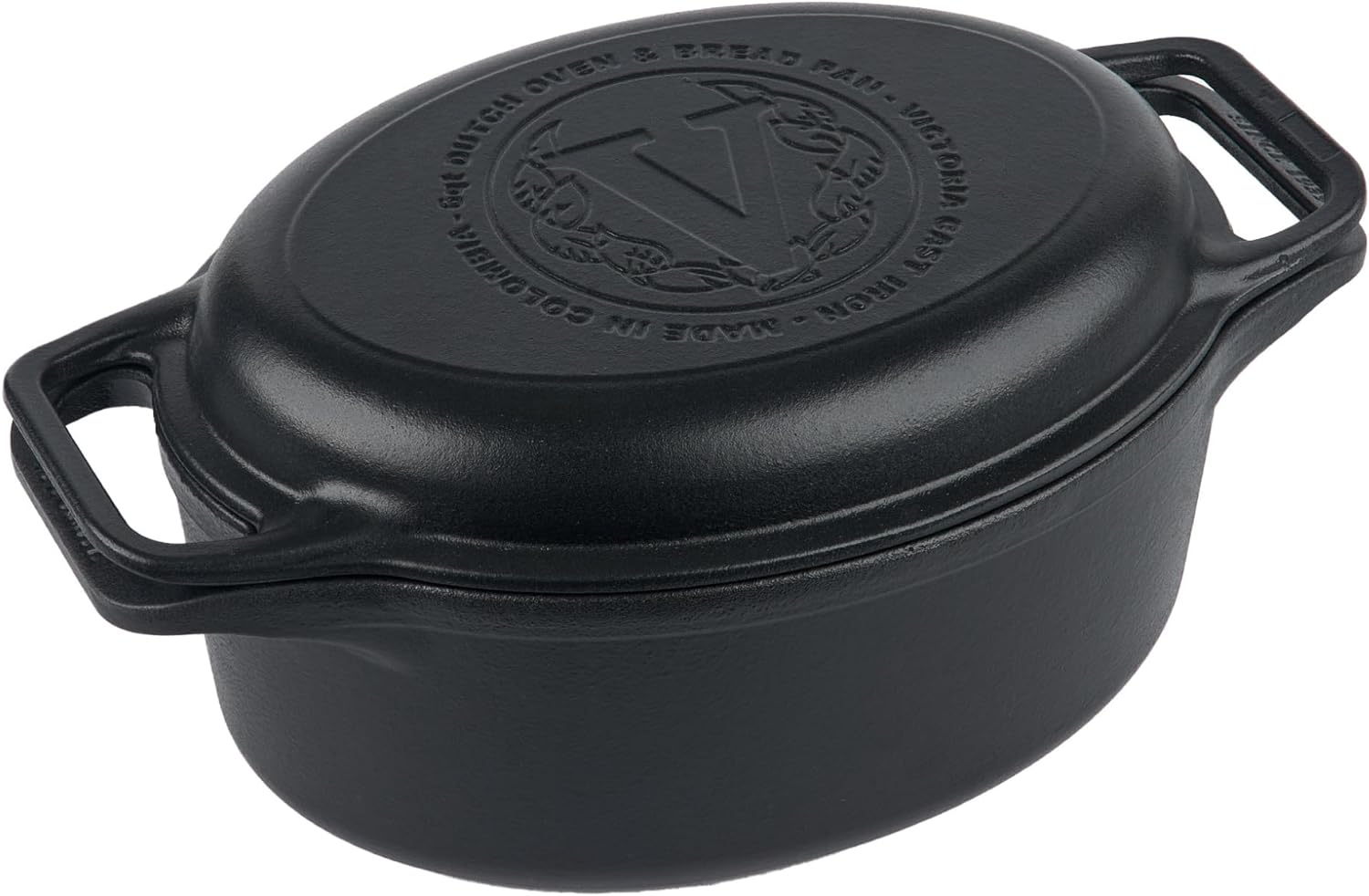 Victoria 6-Quart Cast Iron Oval Dutch Oven, Combination Combo Cooker Pot and Skillet, Bread Baker, Made in Colombia, 2-Piece Set
