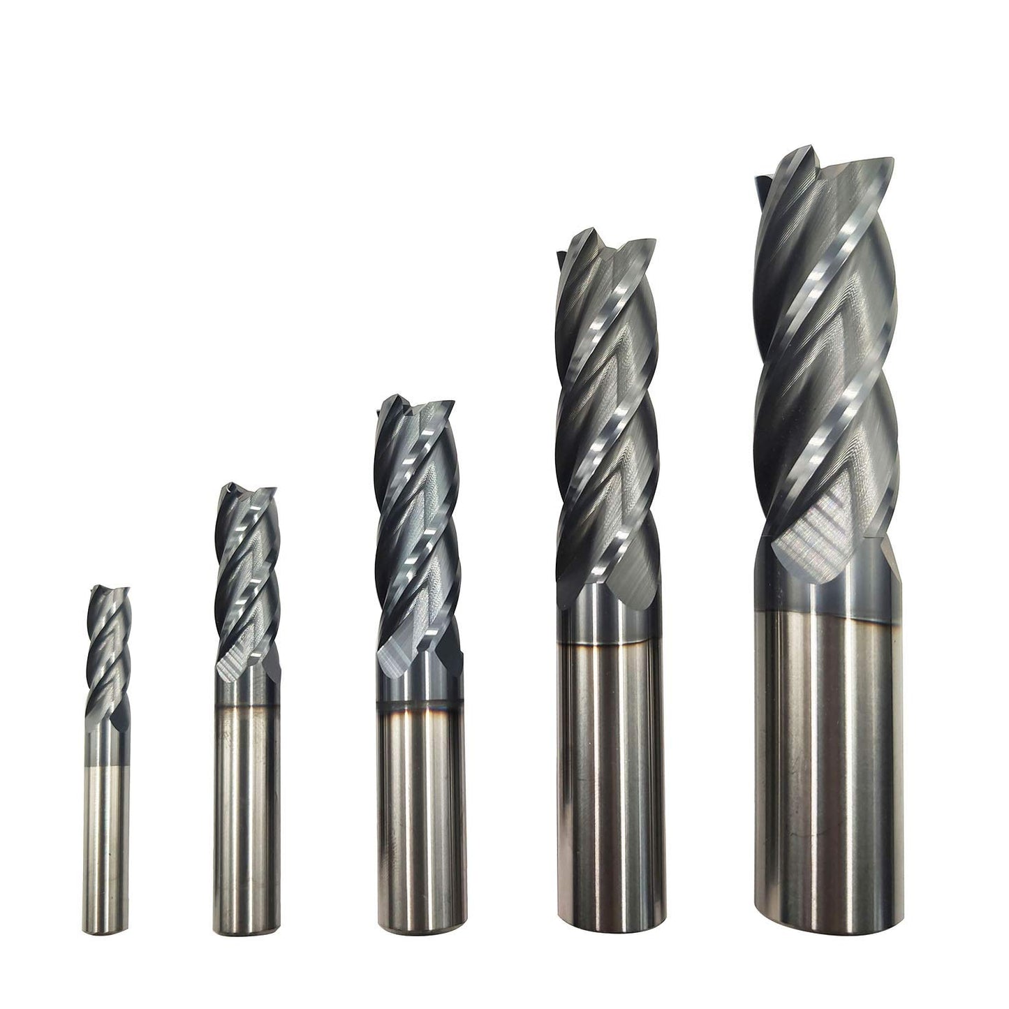 5pcs 1/4”, 3/8”, 1/2”, 5/8”, 3/4” Carbide Square End Mill, HRC 45 Deg Single End 4 Flute AlTiN Coating Mill Bits (5pcs End Mill Set)