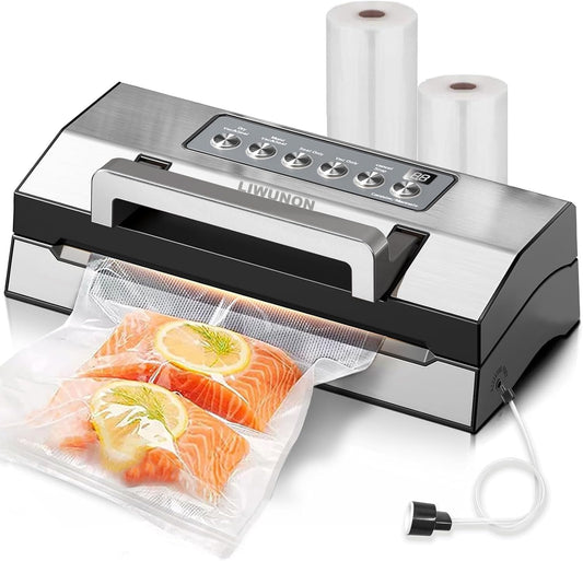 2025 Upgraded Precision Fast-Vacuum Sealer, LIWUNON Commercial Full Automatic Food Vacuum Sealer Machine, Double Heat Seal, Built-in Cutter&Bag Storage, Powerful Food Vacuum Saver, 2 Bag Rolls&hose