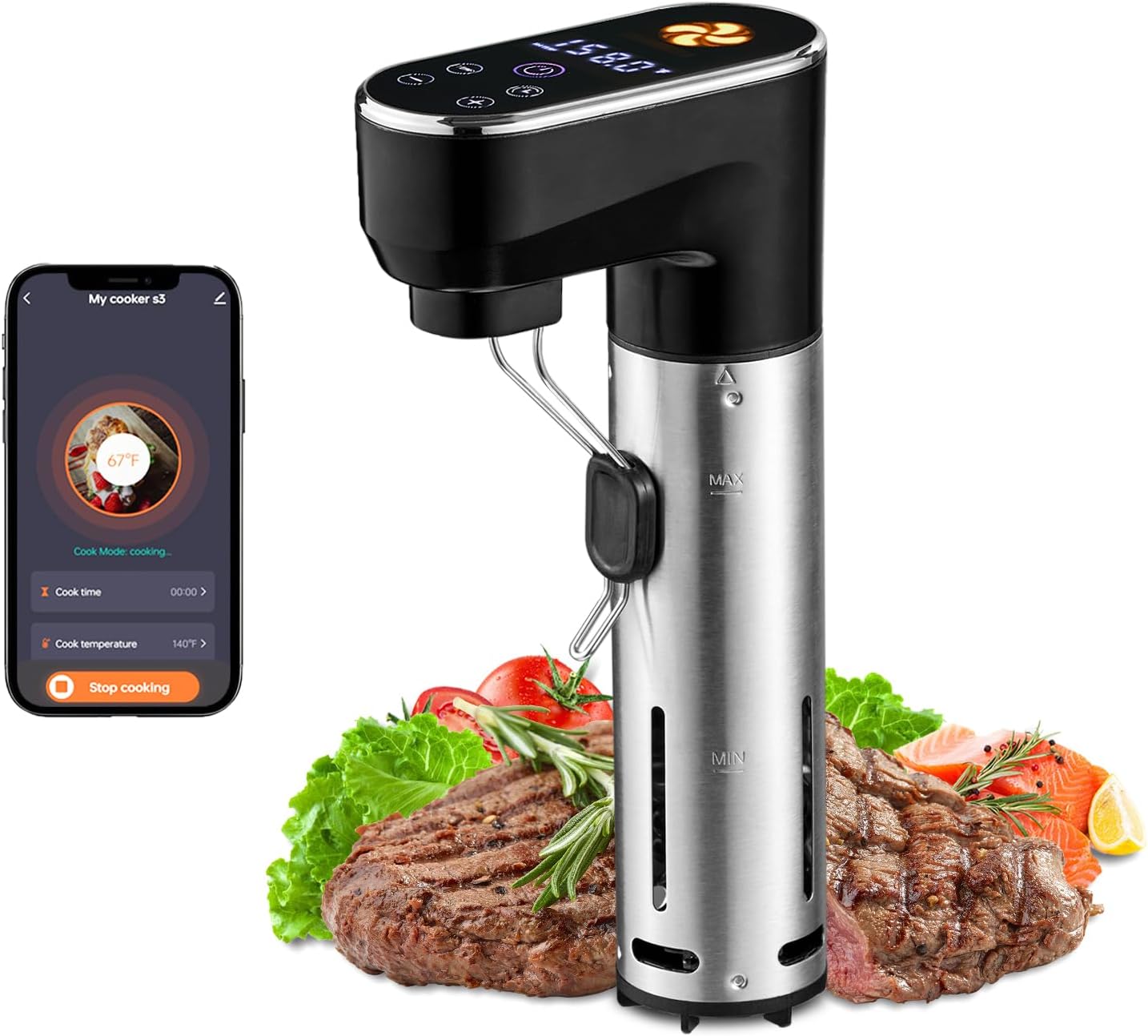 1300W Sous Vide Machines,WIFI Sous Vide Cooker,Immersion Circulator with Recipes,Precision Cooker,Accurate Temperature and Time Control,IPX7 Waterproof,Ultra Quiet,Fast Heating,Easy to store