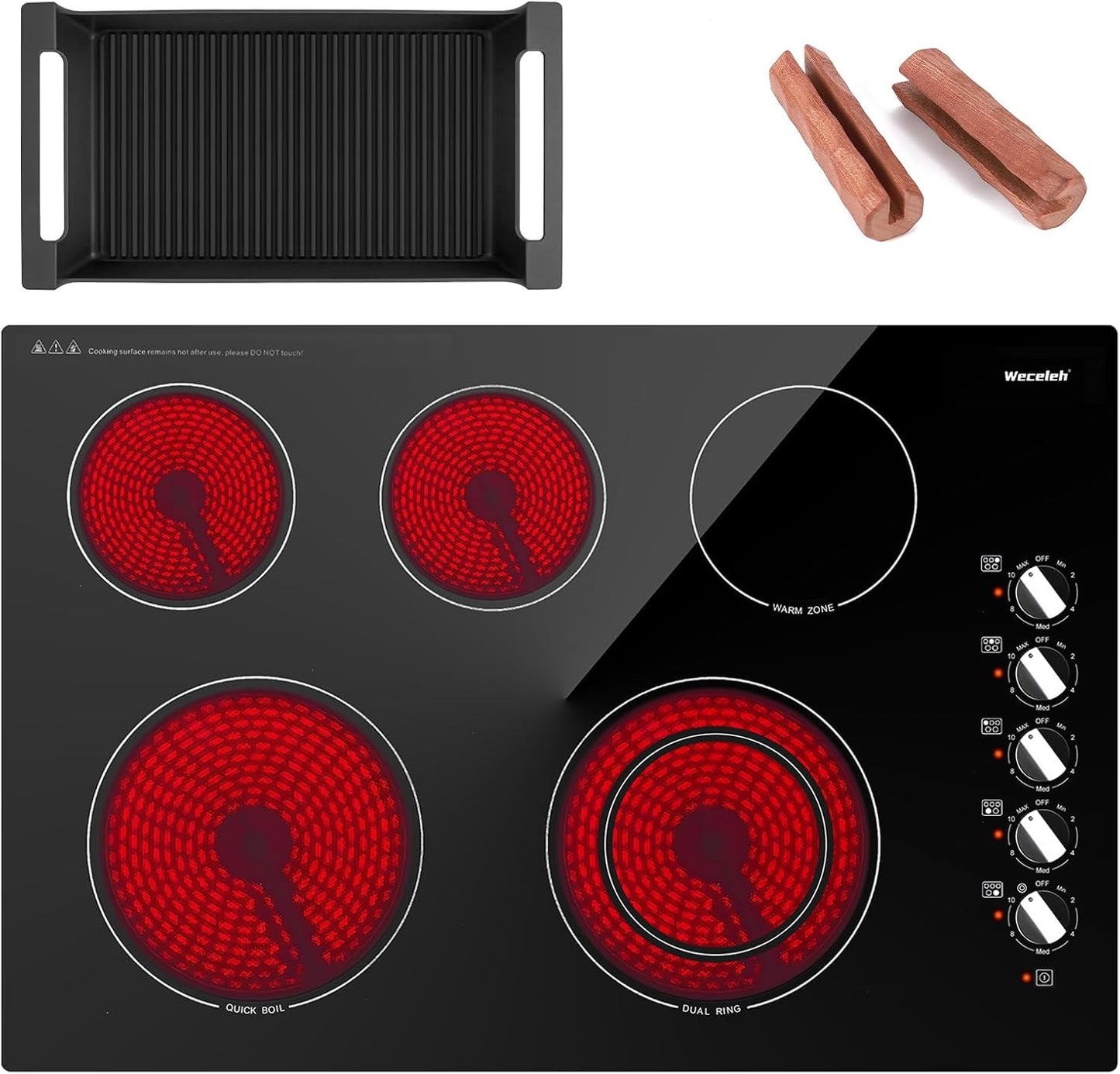 7300W Electric Cooktop and Cast iron enamel grill plate pan in Bundle