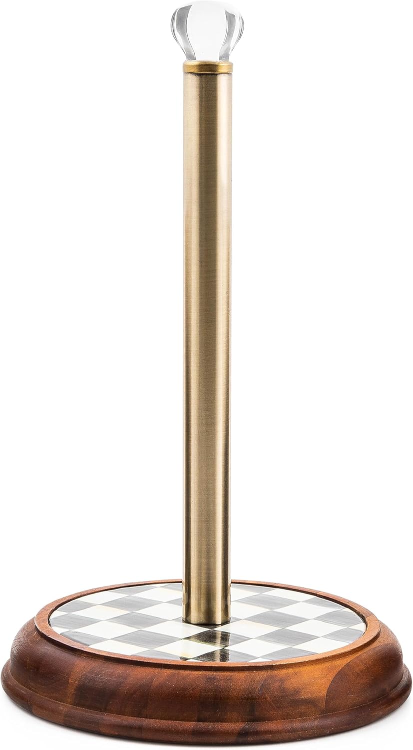 MACKENZIE-CHILDS Wood Paper Towel Holder, Decorative Paper Towel Holder for Kitchen, Black-and-White Courtly Check