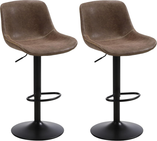 Ermnois Bar Stools Set of 2, Swivel Counter Height Barstools with Back, Adjustable Modern Bar Chairs, Tall Armless PU Leather Kitchen Island Stool, Brown