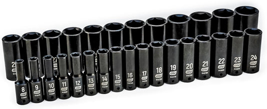 GEARWRENCH 29 Pc. 1/2" Drive 6 Pt. Impact Socket Set, Deep, Metric - 84935N