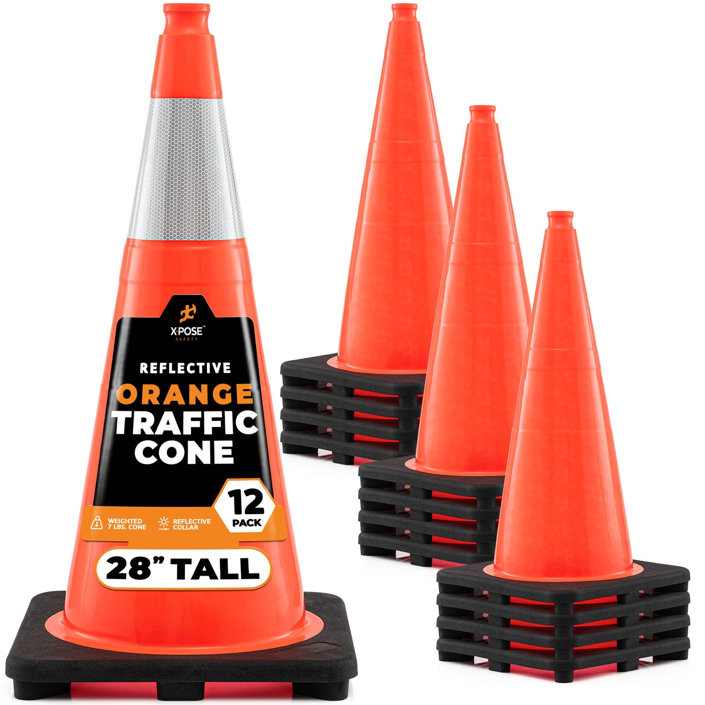 XPOSE SAFETY 12 -Pack 36-in Orange Traffic safety cone