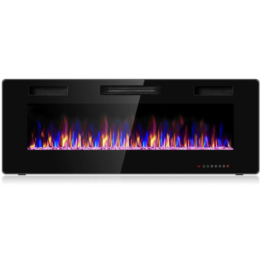 Boyel Living 50 in. Recessed Ultra Thin Wall Mounted Heater Electric Fireplace in Black