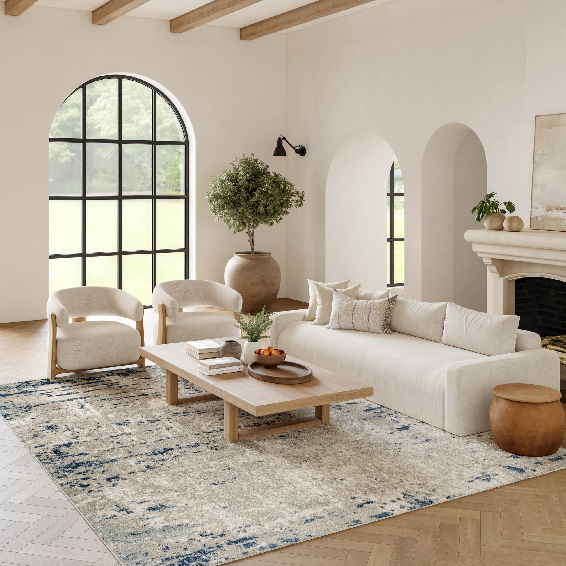 Nourison Home 10 x 14 (ft) Loomed Polypropylene Ivory Grey Blue Rectangular Indoor Distressed/Overdyed Professionally Clean Only Area rug