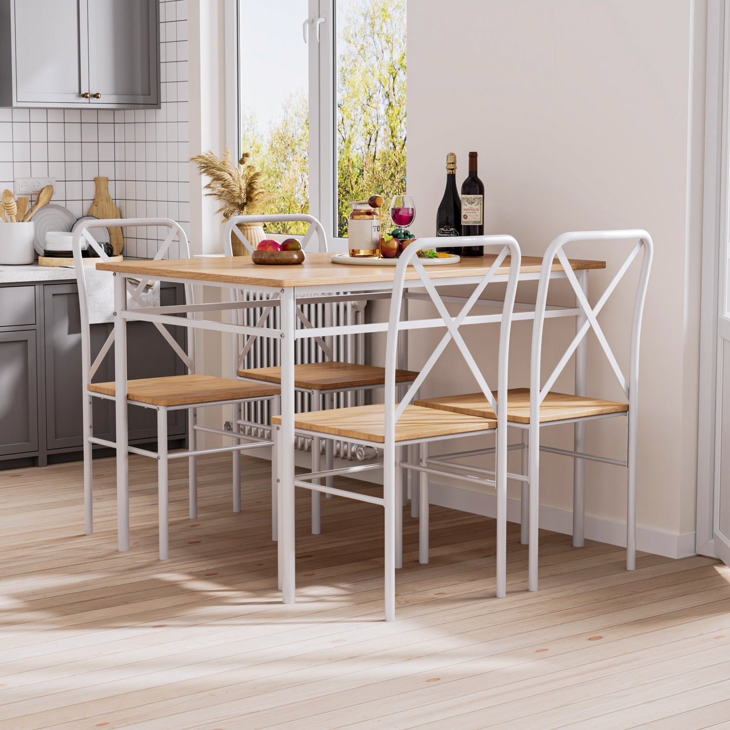 Vecelo 5 Piece Dining Room Table Set For 4 Person Rectangular Kitchen Table And Chairs Set For Small Space Home Kitchen Apartment