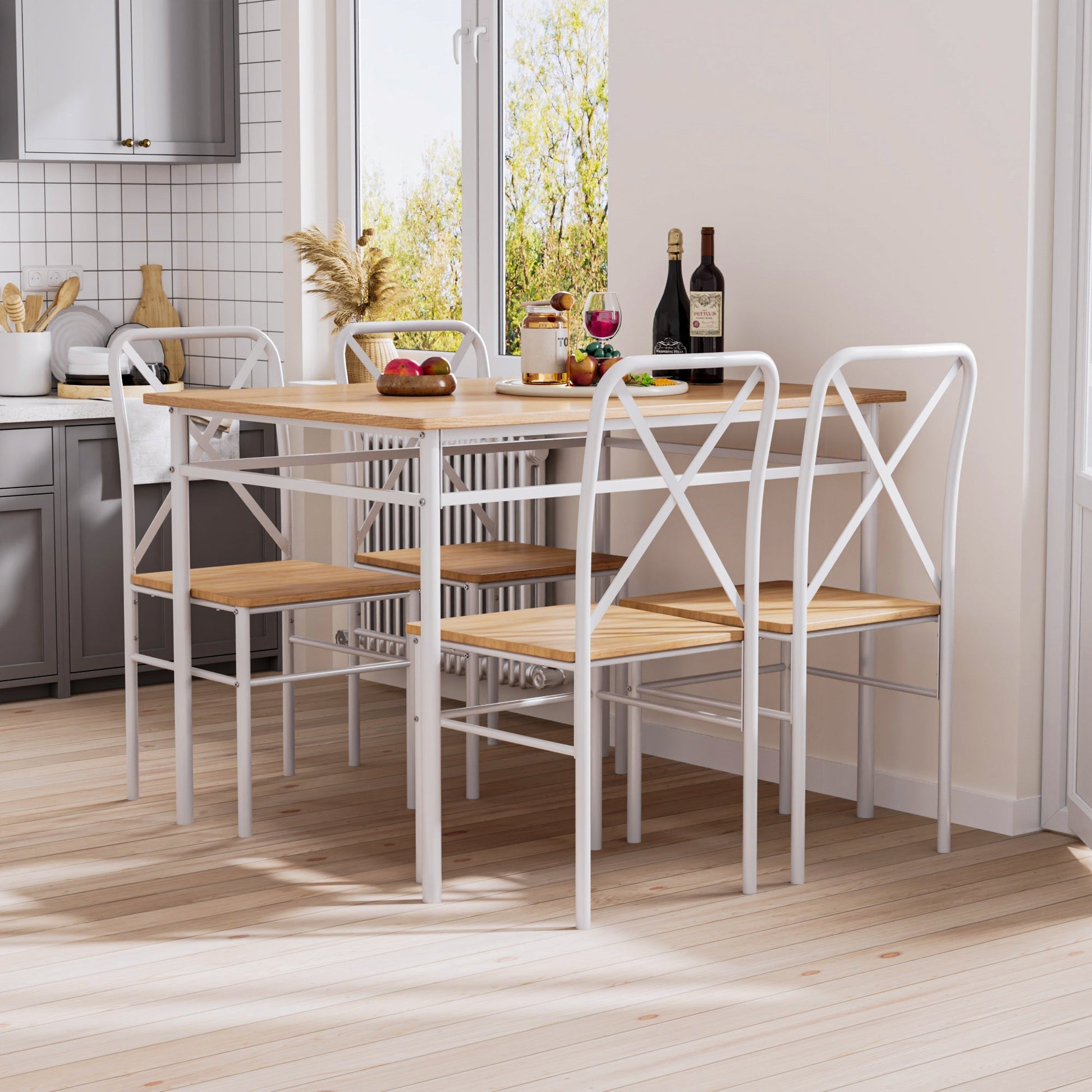 Vecelo 5 Piece Dining Room Table Set For 4 Person Rectangular Kitchen Table And Chairs Set For Small Space Home Kitchen Apartment