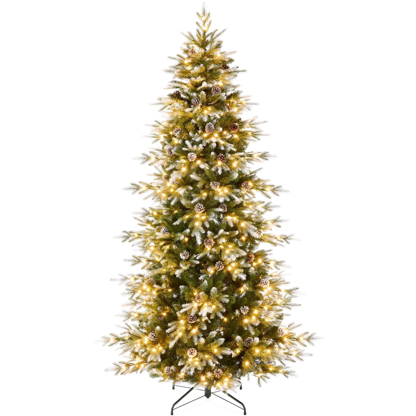 Best Choice Products  9ft Pre-Lit Flocked Slim Aspen Noble Fir Christmas Tree w/ 3088 Branch Tips 600 LED Lights