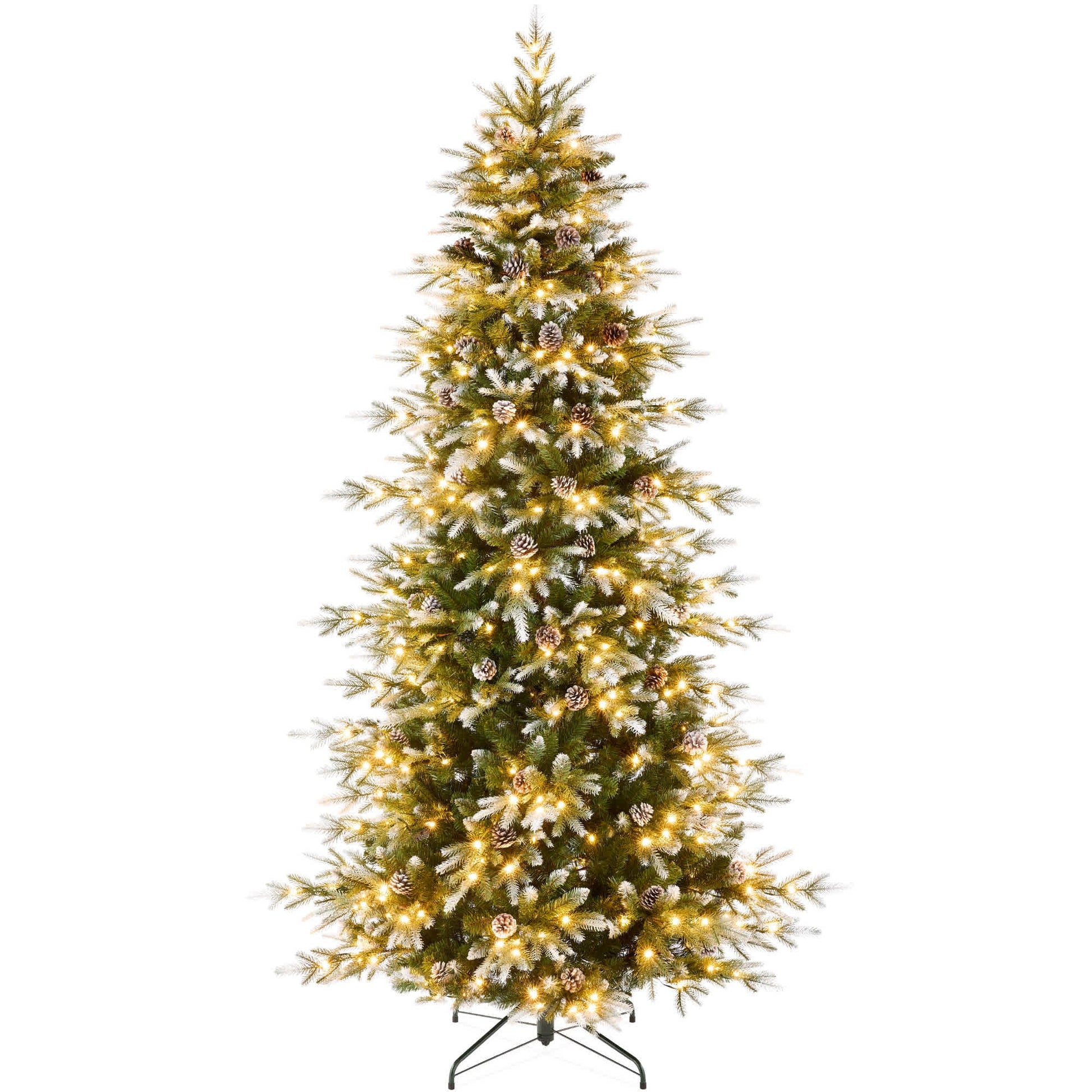 Best Choice Products  9ft Pre-Lit Flocked Slim Aspen Noble Fir Christmas Tree w/ 3088 Branch Tips 600 LED Lights