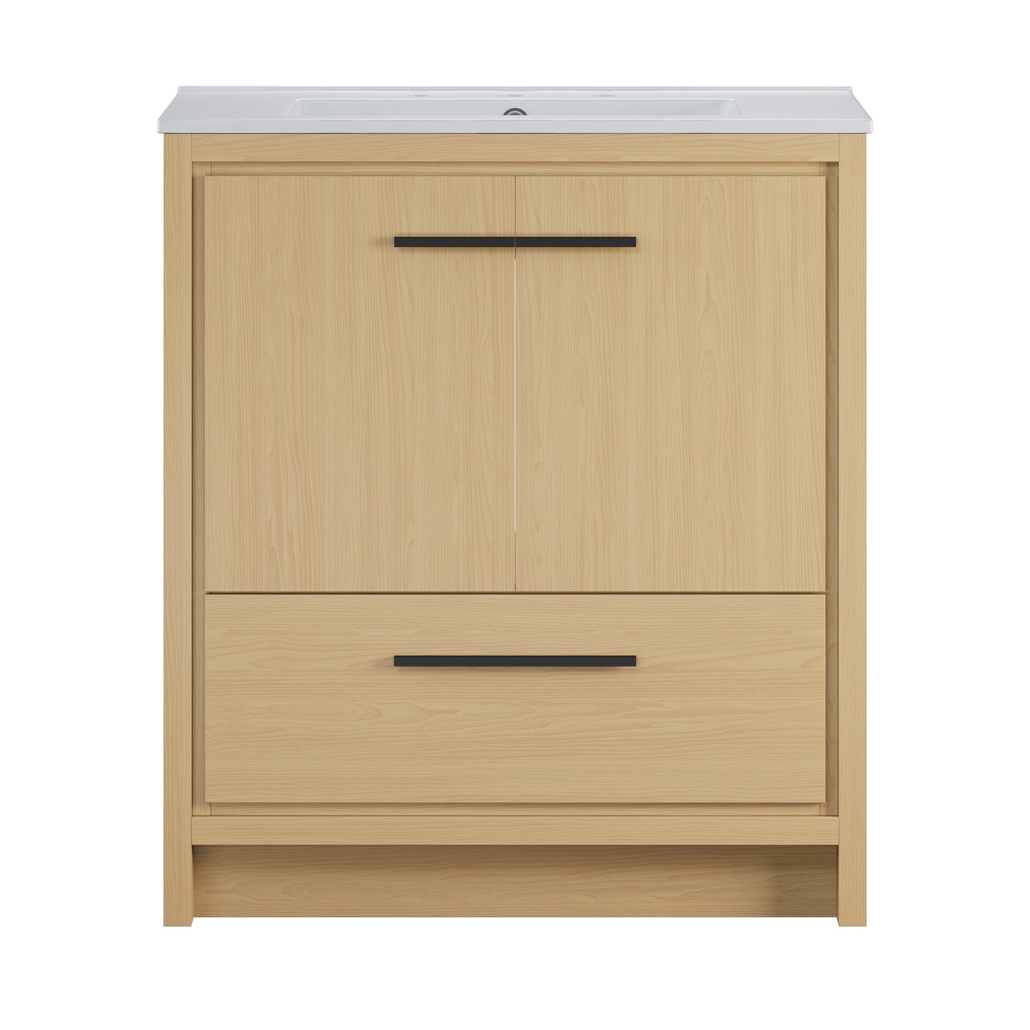 Swiss Madison Tours 30-in Natural Oak Single Sink Bathroom Vanity with White Ceramic Top
