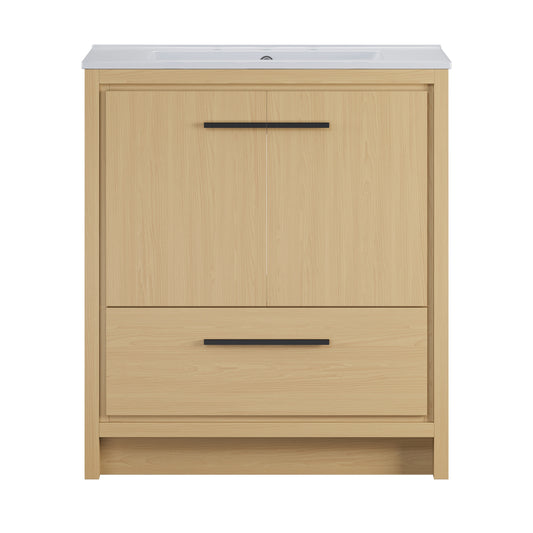 Swiss Madison Tours 30-in Natural Oak Single Sink Bathroom Vanity with White Ceramic Top