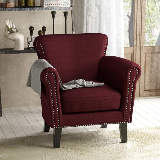Christopher Knight Home Brice Contemporary Scroll Arm Club Chair with Nailhead Trim-Wine + Dark Brown