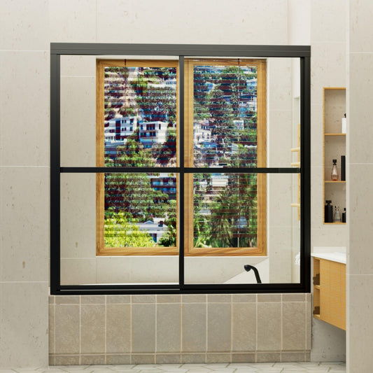 WELLFOR Matte Black 55-in to 59-in W x 56-in H Framed Clear Glass Bypass Sliding Bathtub door