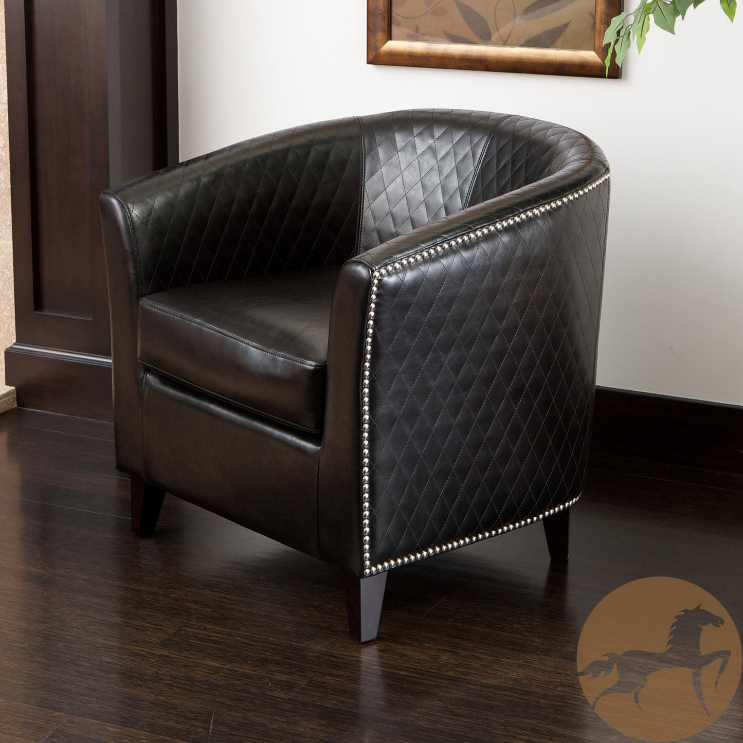 Christopher Knight Home Mia Black Bonded Leather Quilted Club Chair-Black
