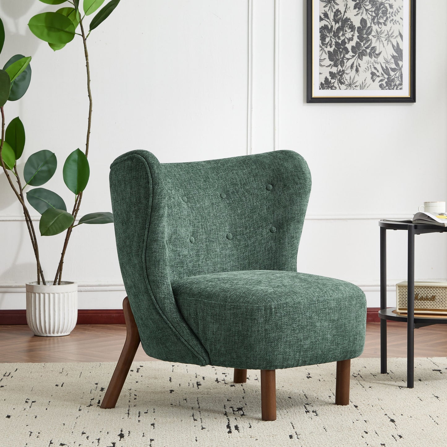 Christopher Knight Home Camille Modern Tufted Upholstered Wingback Accent Chair with Plush Seating and Solid Wood Frame-Green