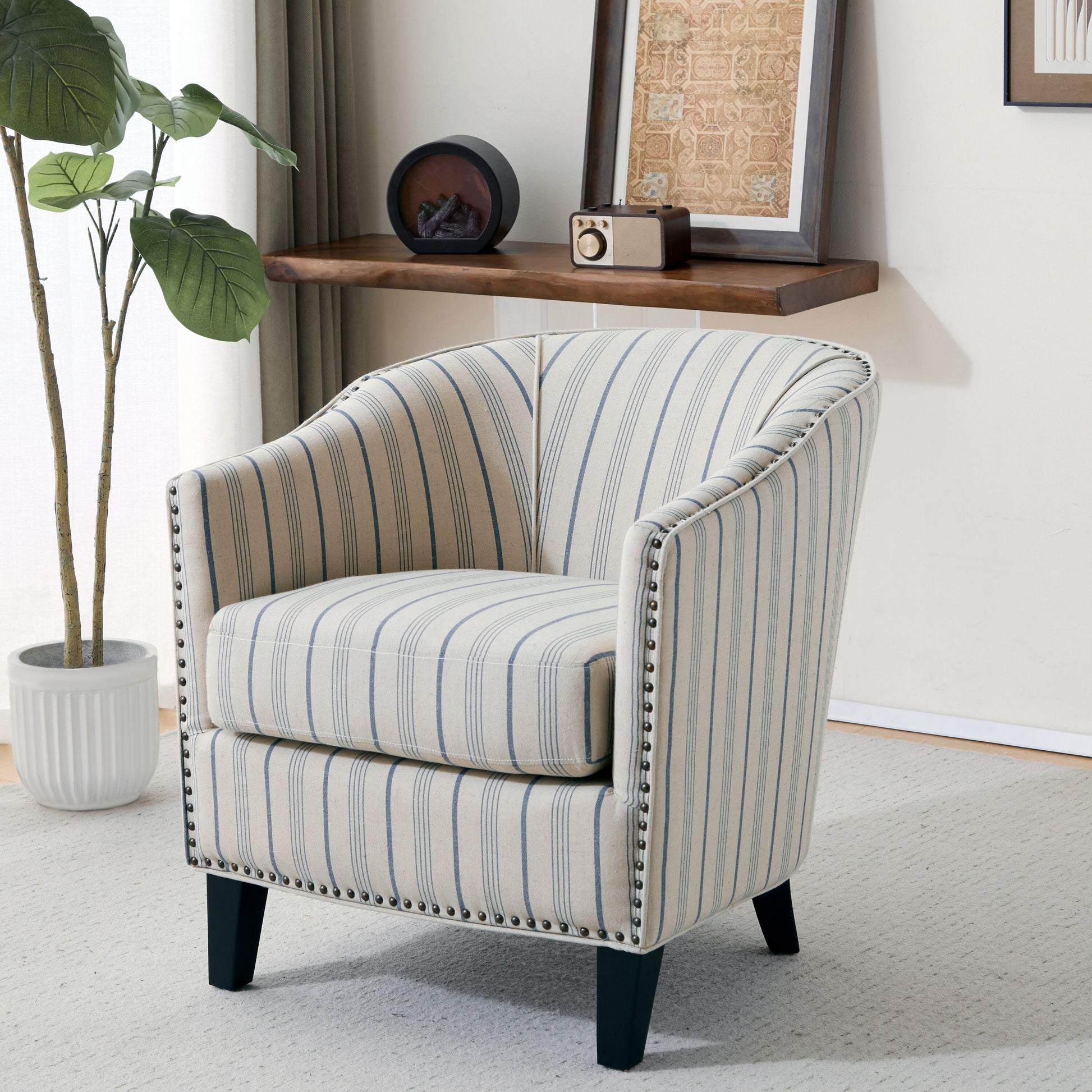 Christopher Knight Home Austin Brown Bonded Leather Club Chair-BeigeBlue Stripe