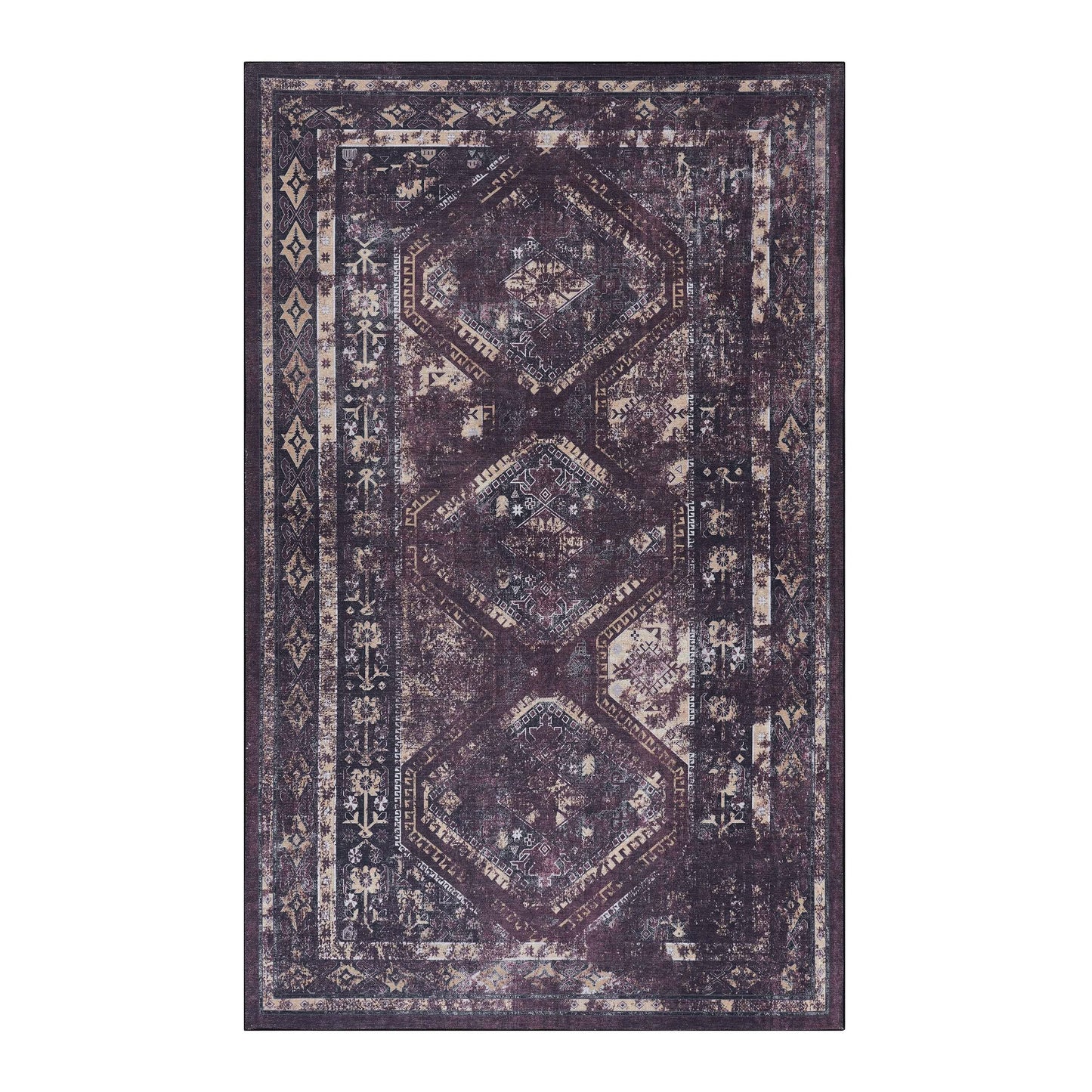 Ayelon Rugs 8 x 10 (ft) Loomed Polyester Black+Burgundy Rectangular Indoor Machine washable Pet Friendly Area rug