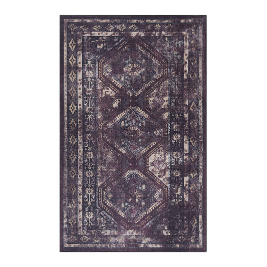 Ayelon Rugs 8 x 10 (ft) Loomed Polyester Black+Burgundy Rectangular Indoor Machine washable Pet Friendly Area rug