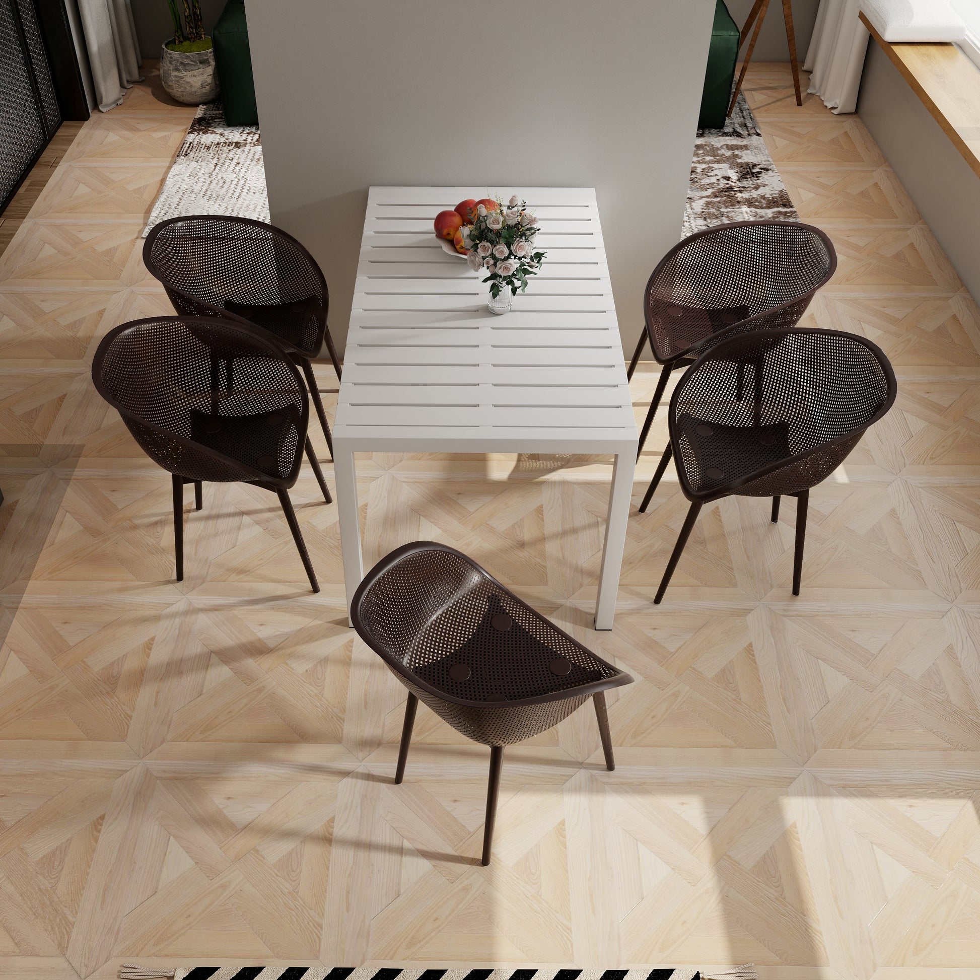 ZAKLOOP WeatherFlex Series Set of 2 Warm Grey Polyethylene Frame Stationary Dining Chair with Gray Mesh Seat