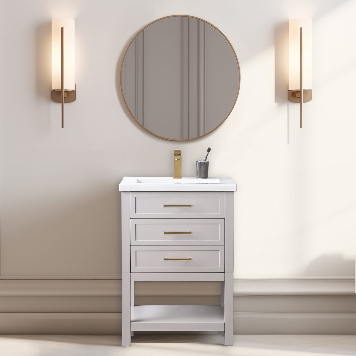 Sudio Design ARLO 24-in Taupe Single Sink Bathroom Vanity with White Ceramic Top