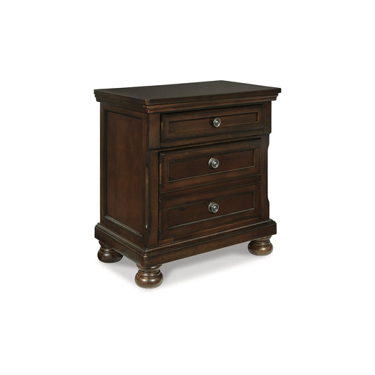 Signature Design by Ashley Porter 2 Drawer Nightstand with Hidden Pull Out Tray in Rustic Brown Finish