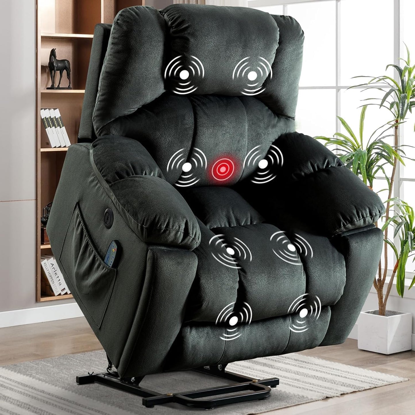 Bestier 40.6 in. Gray Green Microfiber Power Lift Nursery Recliner Chair with Massage and Heating