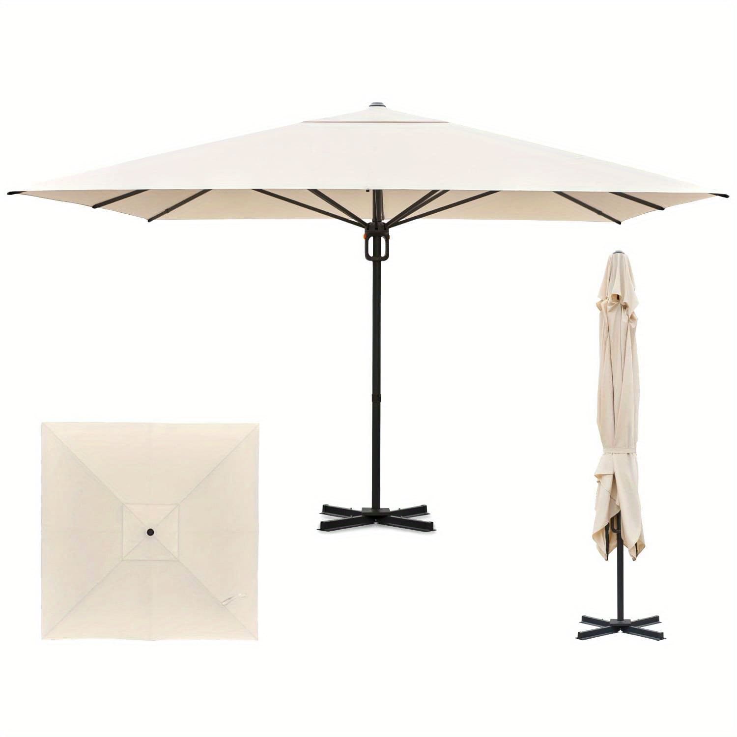 EROMMY 10-ft Aluminum White Crank Cantilever Patio Umbrella with Base